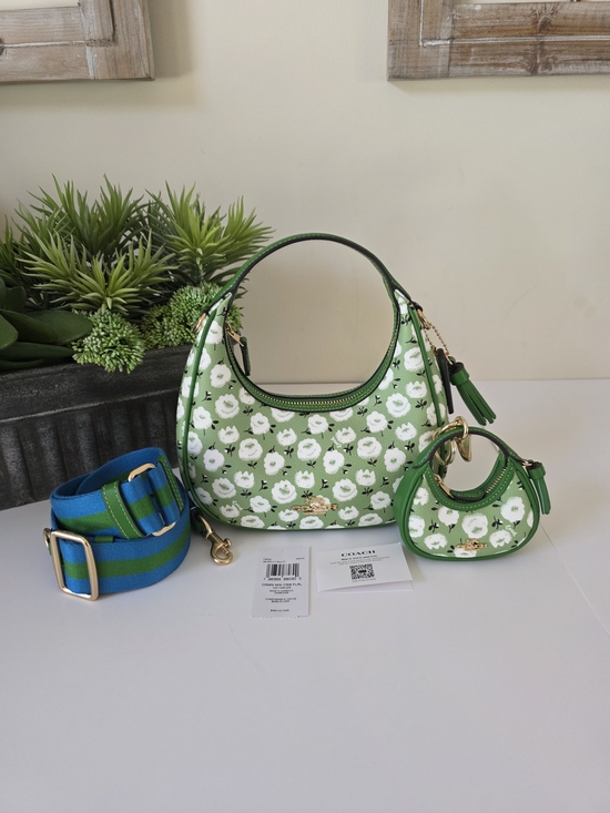 Coach Handbags - Coach Mini Carmen Kelly Green Floral Coated Canvas Crossbody + Charm New